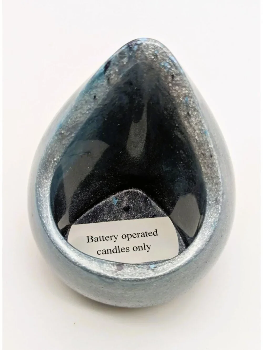 Teardrop Resin LED Candle Holder With Battery-Operated Candle Metallic Blue Fini